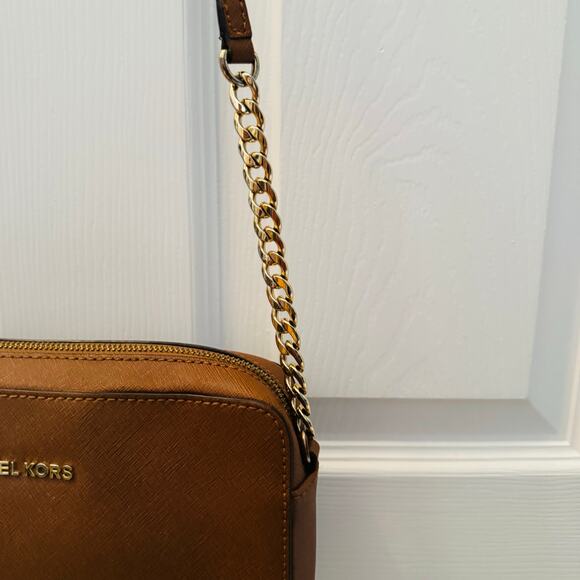 Michael Kors Jet Set East West Shoulder Crossbody Leather Bag Beown Luggage - Picture 6 of 14